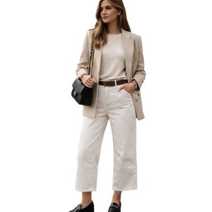 H&M White Denim Wide Leg Cropped Jeans Size 2 Boho Minimalist Cottage Core